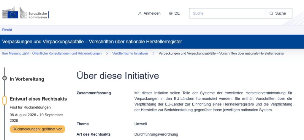Grafik mit Screenshot der Webseite der Europäischen Union