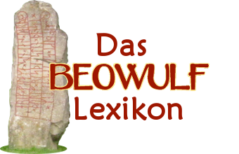 Das Bild eines Runensteines neben dem Text: Das Beowulf-Lexikon