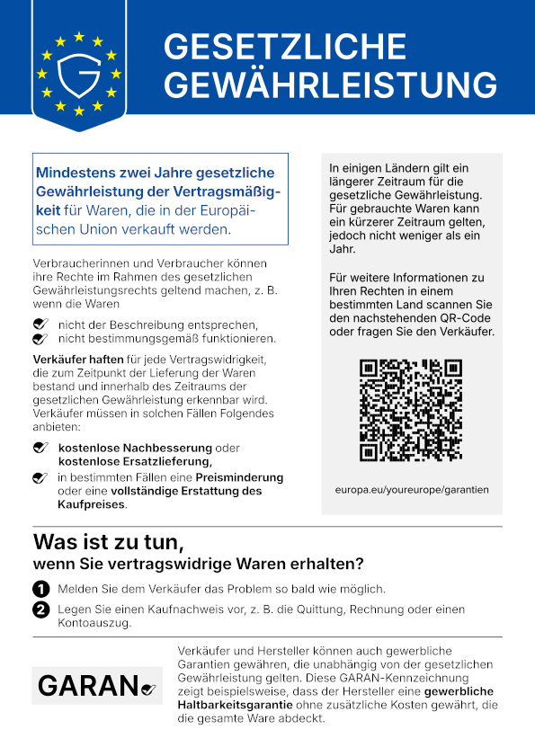 Hinweis zur gesetzlichen Gewährleistung