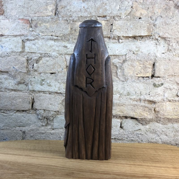 Thor im Brautkleid, Götterfigur, 25 cm handgeschnitzt aus Lindenholz, Unikat