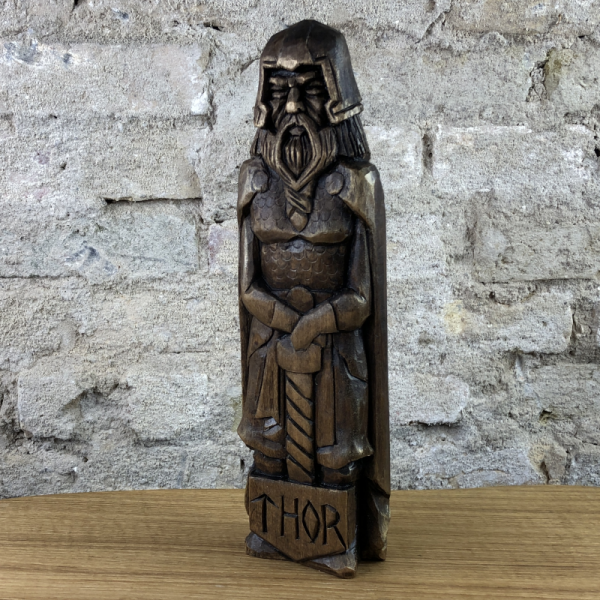 Thor Götterfigur, 26 cm handgeschnitzt aus Lindenholz, Unikat
