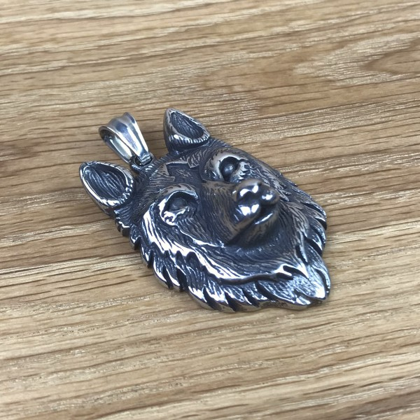 Amulett Wolfskopf Edelstahl