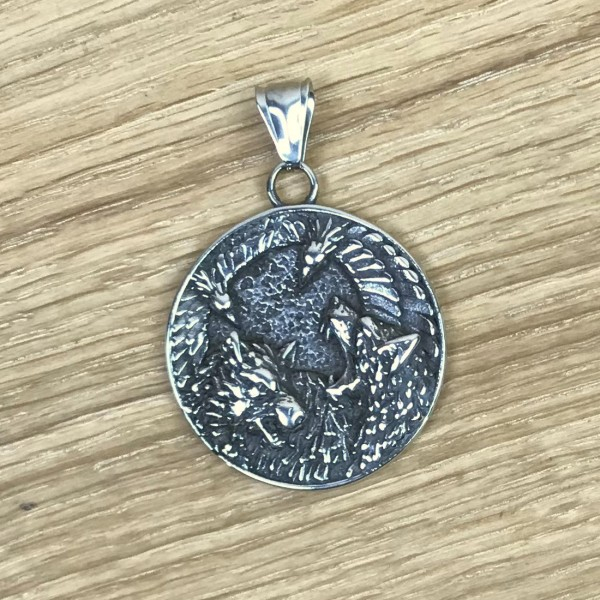 Amulett mit Wölfen und Raben, Edelstahl