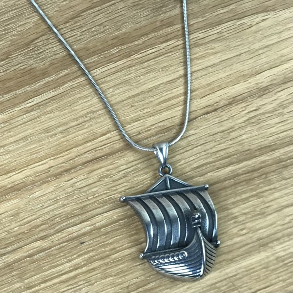 Wikingerschiff-Anhänger groß, Edelstahl